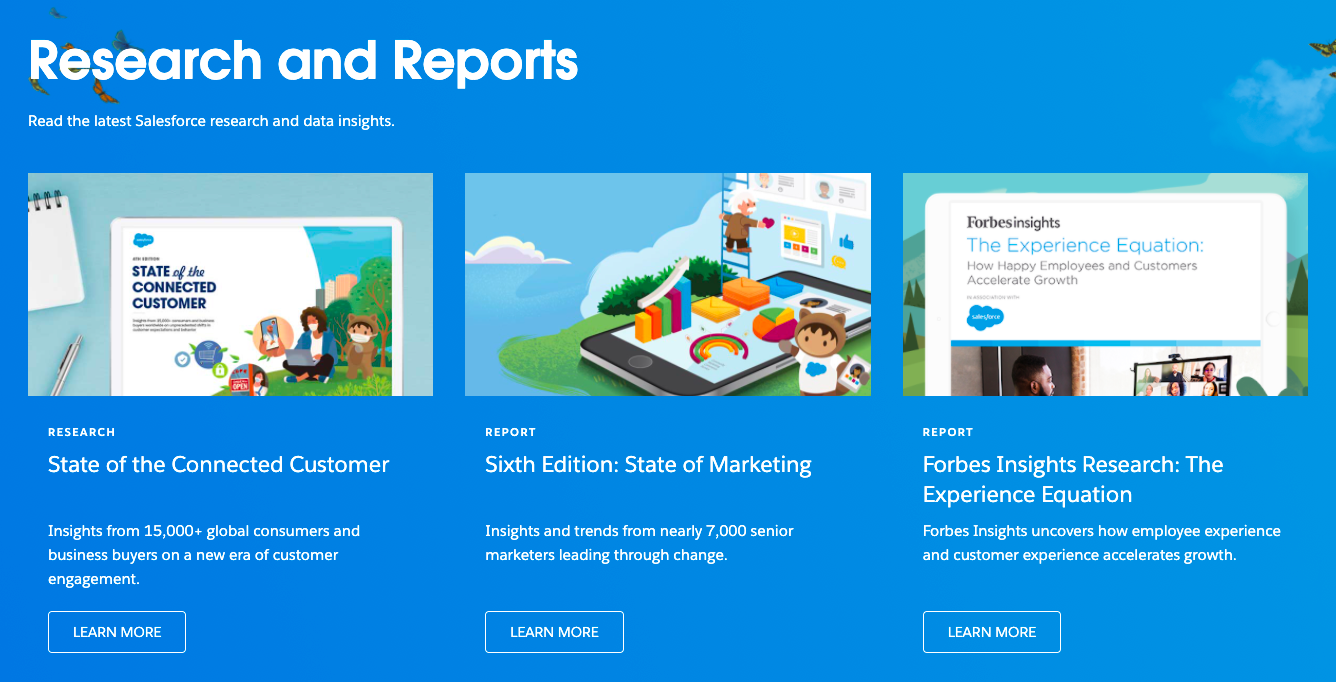 A screenshot of research and reports on the Salesforce website.