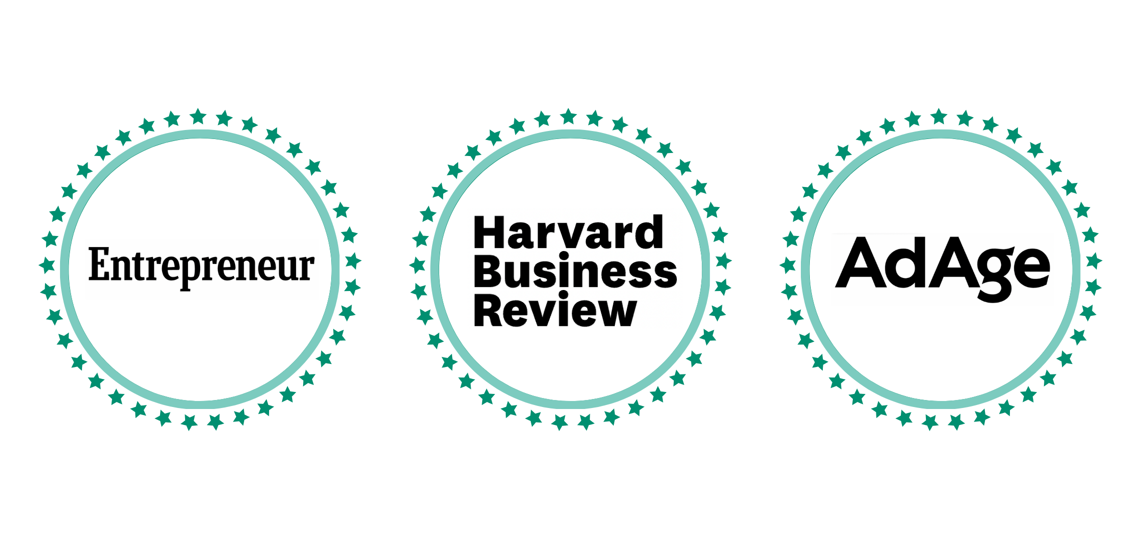 A graphic showing the logos of Entrepreneur, Harvard Business Review, and AdAge.