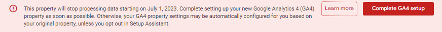 GA notice to users that UA is ending July 1, 2023.