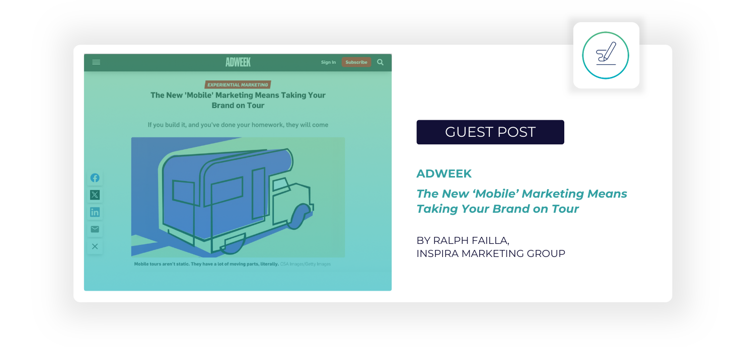 Guest Post in Adweek: "The New 'Mobile' Marketing Means Taking Your Brand on Tour" by Ralph Failla, Inspira Marketing Group