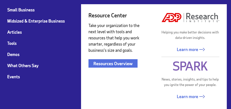 A screenshot of the ADP Resource Center.