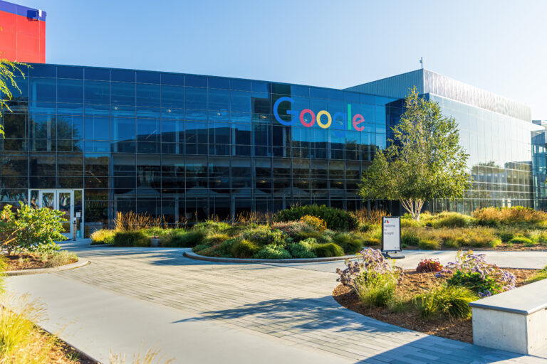 The Google logo seen at Google Headquarters.